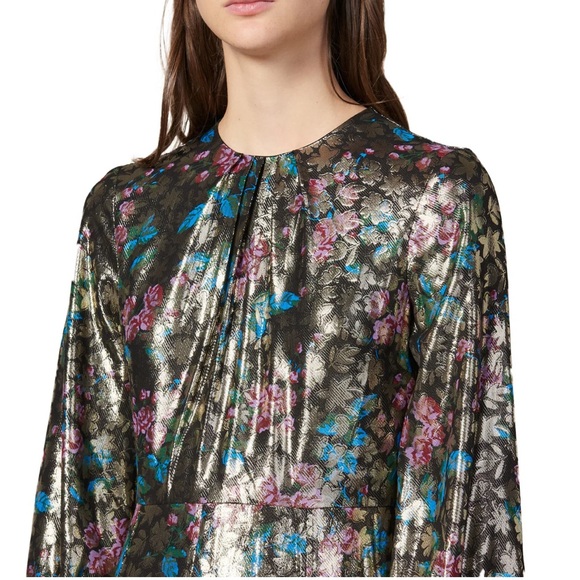 Sandro Paris metallic floral midi dress. Size 36 - Picture 1 of 7